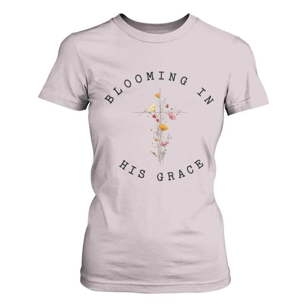 Blooming in His Grace T Shirt For Women Boho Wildflower Christian Faith TS14 Ice Gray Print Your Wear