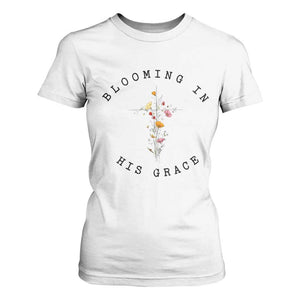 Blooming in His Grace T Shirt For Women Boho Wildflower Christian Faith TS14 White Print Your Wear