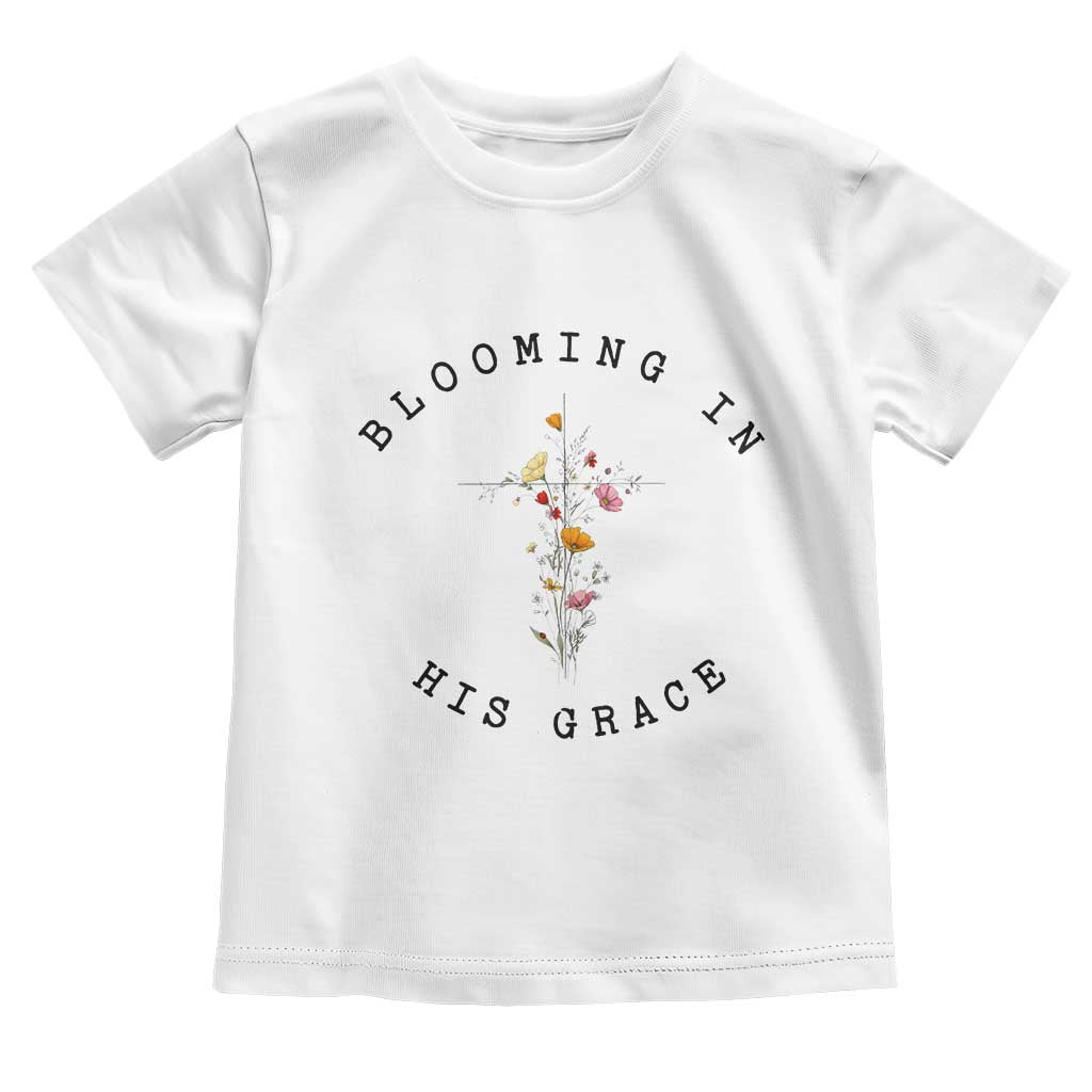 Blooming in His Grace Toddler T Shirt Boho Wildflower Christian Faith TS14 White Print Your Wear