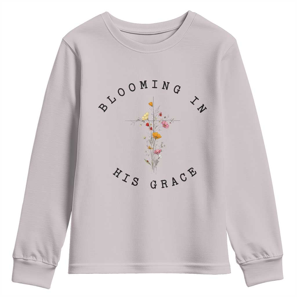 Blooming in His Grace Youth Sweatshirt Boho Wildflower Christian Faith TS14 Ice Gray Print Your Wear