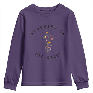 Blooming in His Grace Youth Sweatshirt Boho Wildflower Christian Faith TS14 Purple Print Your Wear
