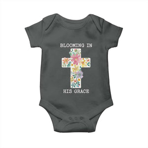 Blooming in His Grace Boho Christian Wildflower Baby Onesie Floral Cross Religious TS14 Dark Heather Print Your Wear