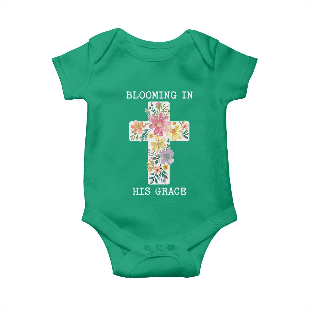 Blooming in His Grace Boho Christian Wildflower Baby Onesie Floral Cross Religious TS14 Irish Green Print Your Wear