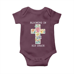 Blooming in His Grace Boho Christian Wildflower Baby Onesie Floral Cross Religious TS14 Maroon Print Your Wear