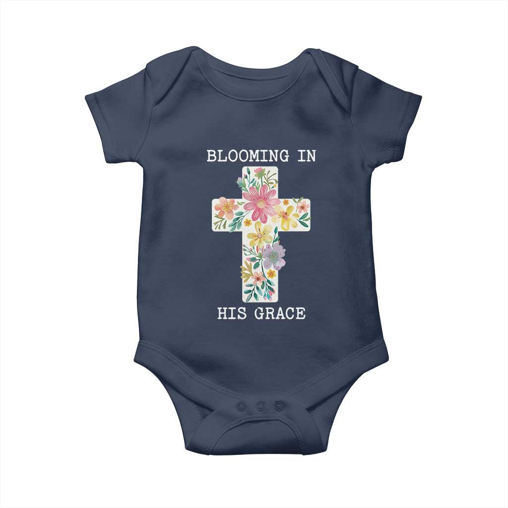 Blooming in His Grace Boho Christian Wildflower Baby Onesie Floral Cross Religious TS14 Navy Print Your Wear