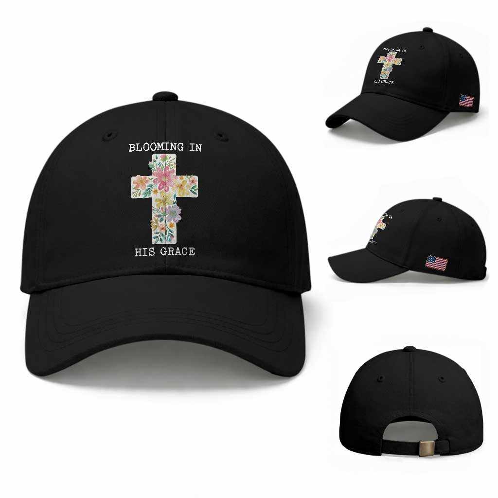 Blooming in His Grace Boho Christian Wildflower Baseball Cap Floral Cross Religious TS14 Baseball Cap Universal Fit Black Print Your Wear