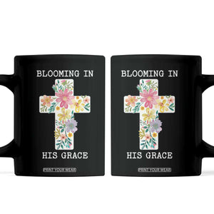 Blooming in His Grace Boho Christian Wildflower Coffee Mug Floral Cross Religious TS14 Black Print Your Wear
