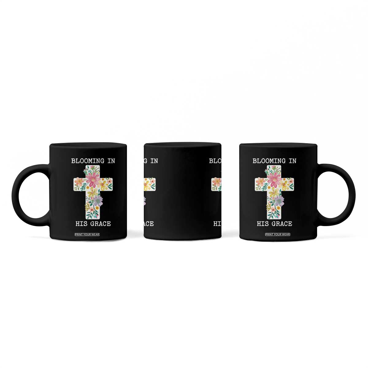 Blooming in His Grace Boho Christian Wildflower Coffee Mug Floral Cross Religious TS14 Print Your Wear
