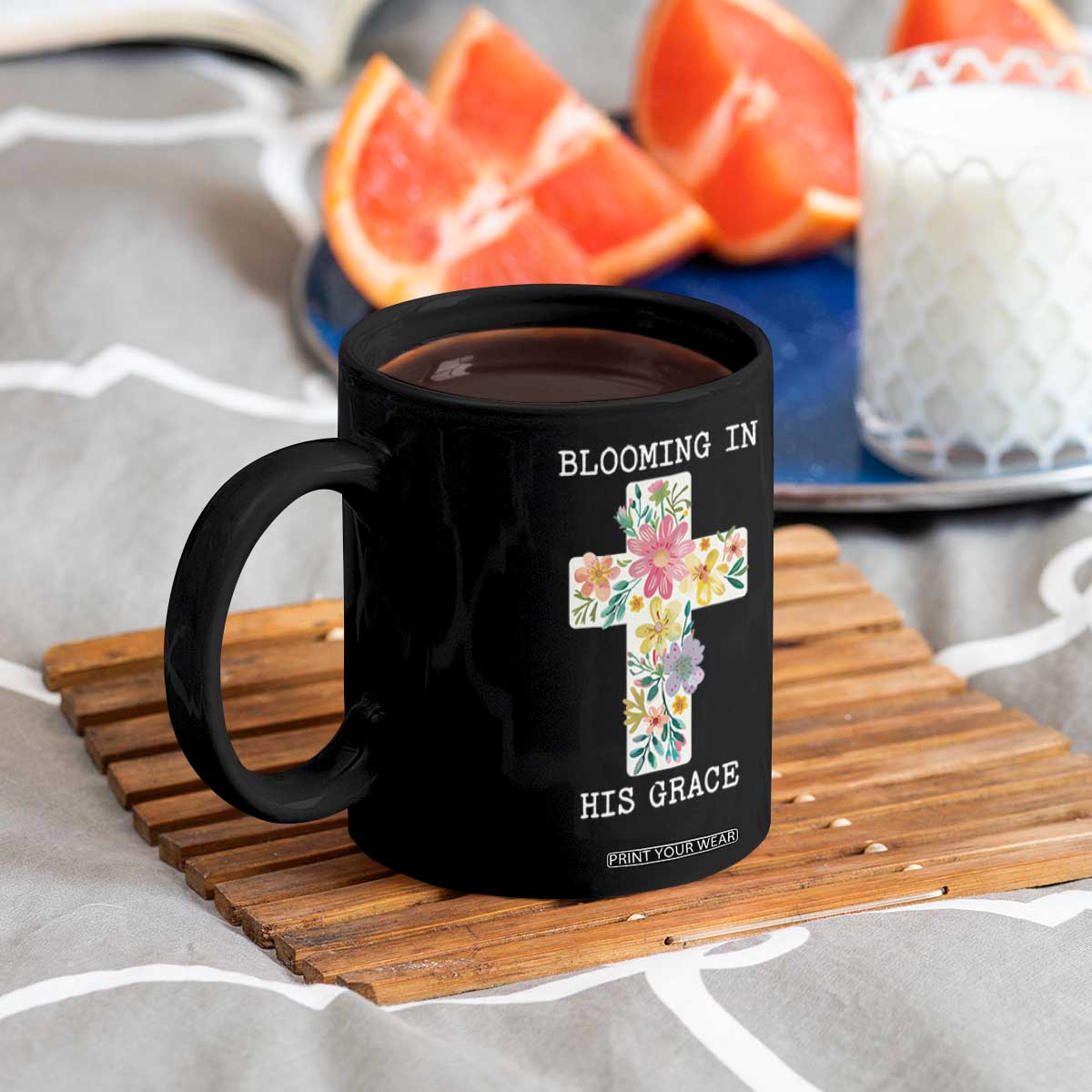 Blooming in His Grace Boho Christian Wildflower Coffee Mug Floral Cross Religious TS14 Print Your Wear