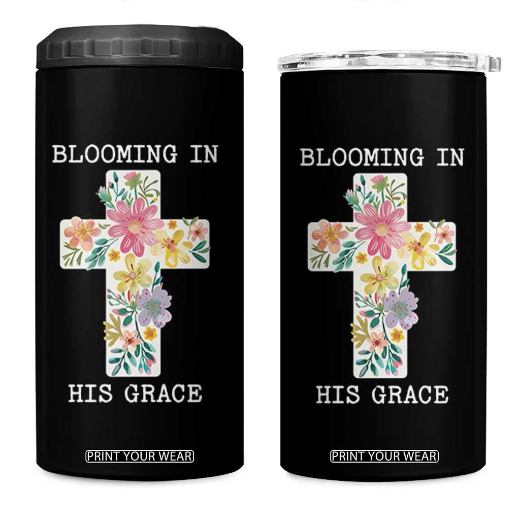 Blooming in His Grace Boho Christian Wildflower 4 in 1 Can Cooler Tumbler Floral Cross Religious TS14 One Size: 16 oz Black Print Your Wear