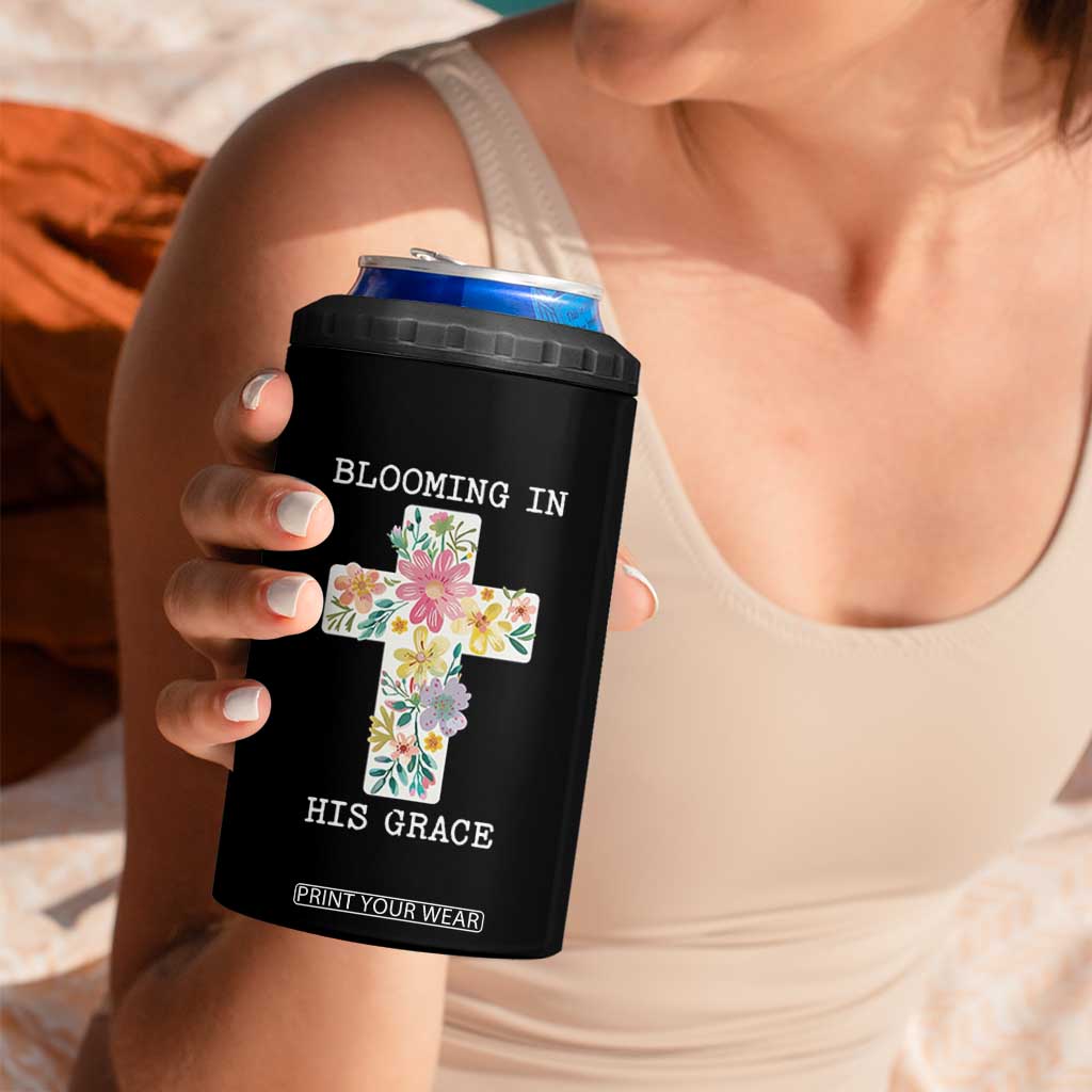 Blooming in His Grace Boho Christian Wildflower 4 in 1 Can Cooler Tumbler Floral Cross Religious TS14 Print Your Wear