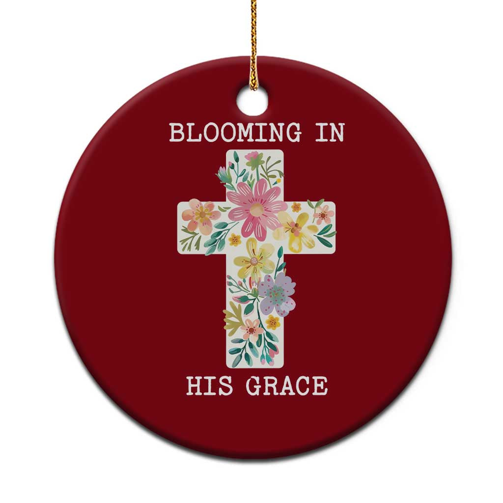 Blooming in His Grace Boho Christian Wildflower Ceramic Ornament Floral Cross Religious TS14 1pc Red Print Your Wear
