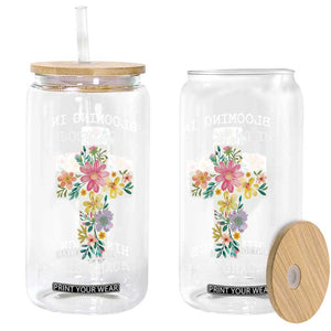 Blooming in His Grace Boho Christian Wildflower Glass Can Floral Cross Religious TS14 Print Your Wear