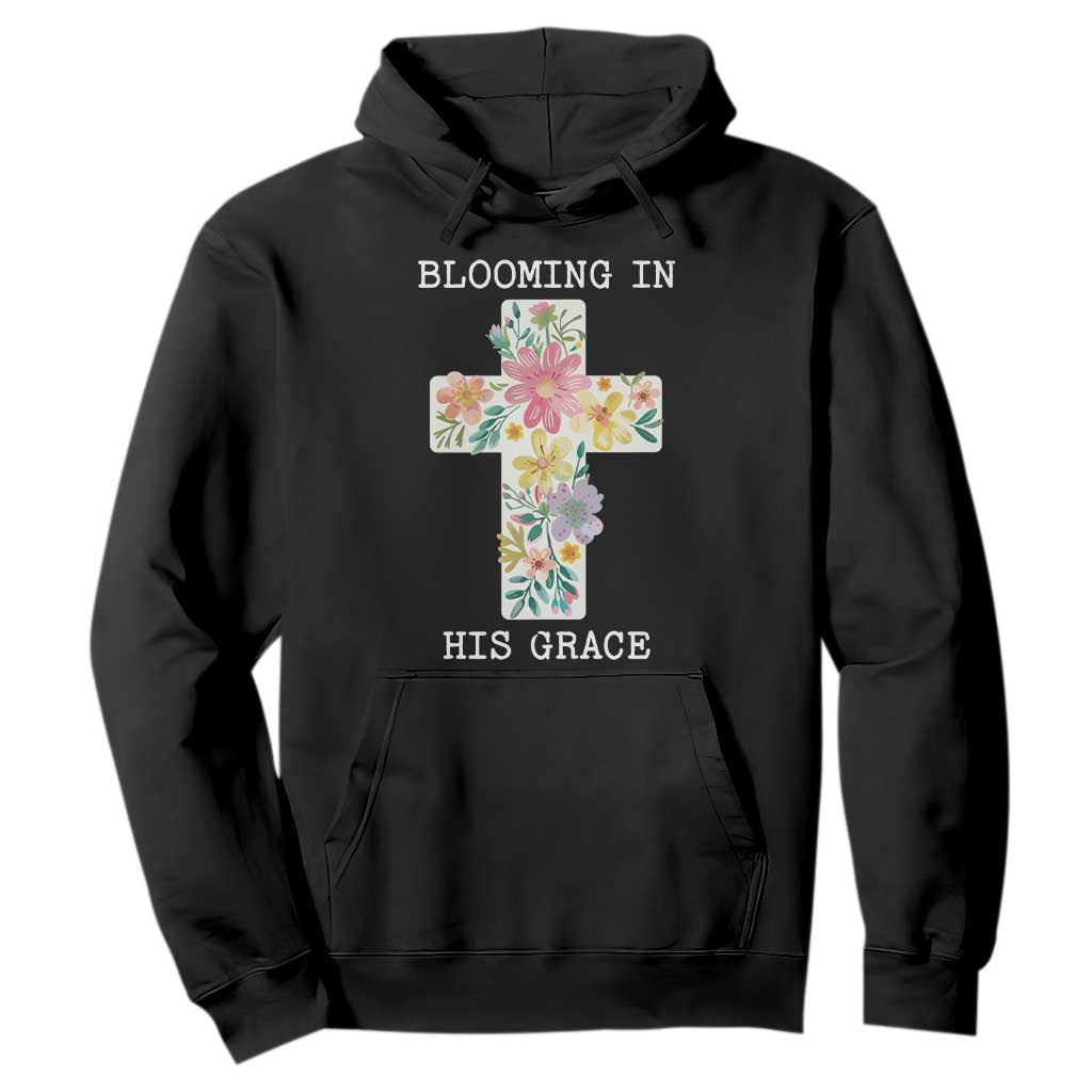 Blooming in His Grace Boho Christian Wildflower Hoodie Floral Cross Religious TS14 Black Print Your Wear