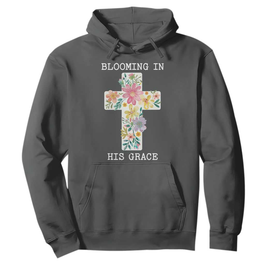 Blooming in His Grace Boho Christian Wildflower Hoodie Floral Cross Religious TS14 Dark Heather Print Your Wear