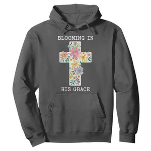 Blooming in His Grace Boho Christian Wildflower Hoodie Floral Cross Religious TS14 Dark Heather Print Your Wear