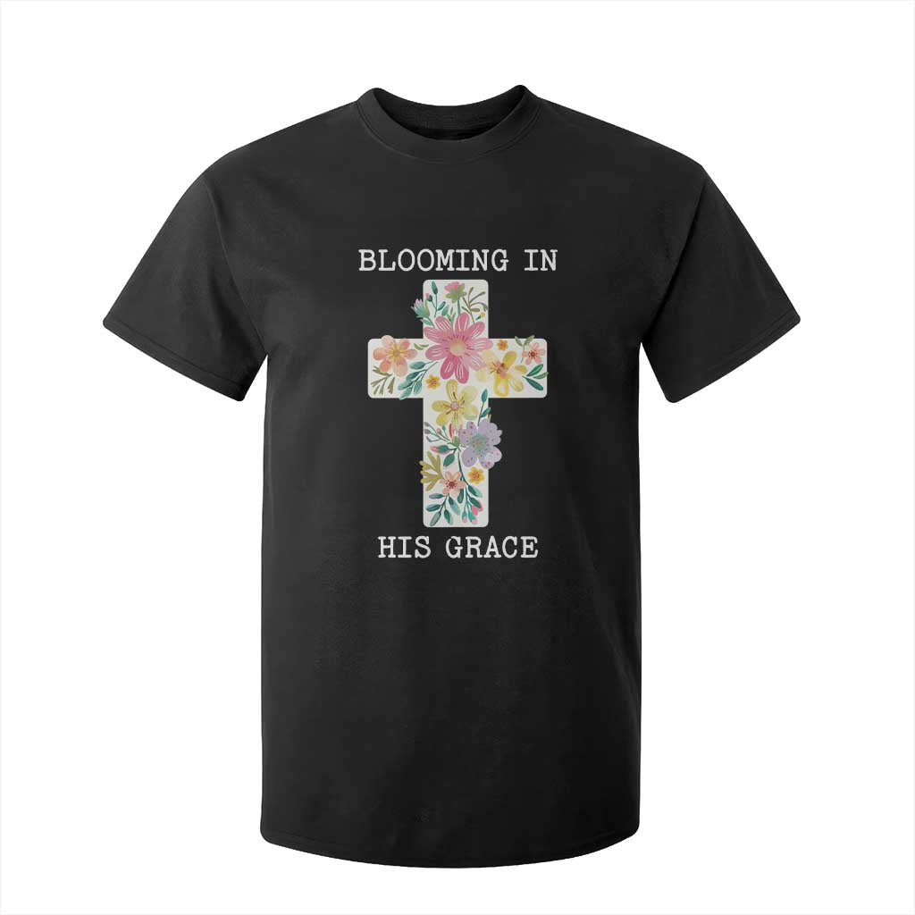 Blooming in His Grace Boho Christian Wildflower T Shirt For Kid Floral Cross Religious TS14 Black Print Your Wear