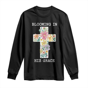 Blooming in His Grace Boho Christian Wildflower Long Sleeve Shirt Floral Cross Religious TS14 Black Print Your Wear