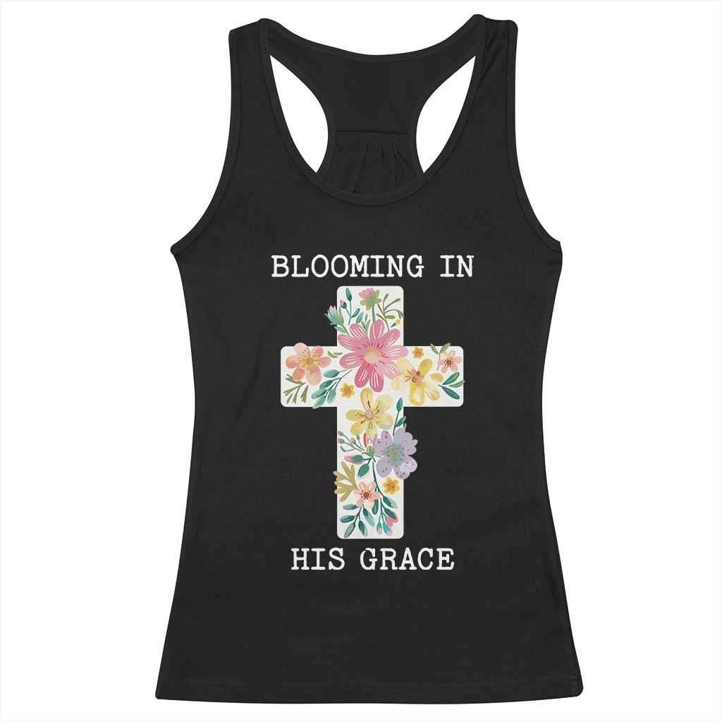 Blooming in His Grace Boho Christian Wildflower Racerback Tank Top Floral Cross Religious TS14 Black Print Your Wear