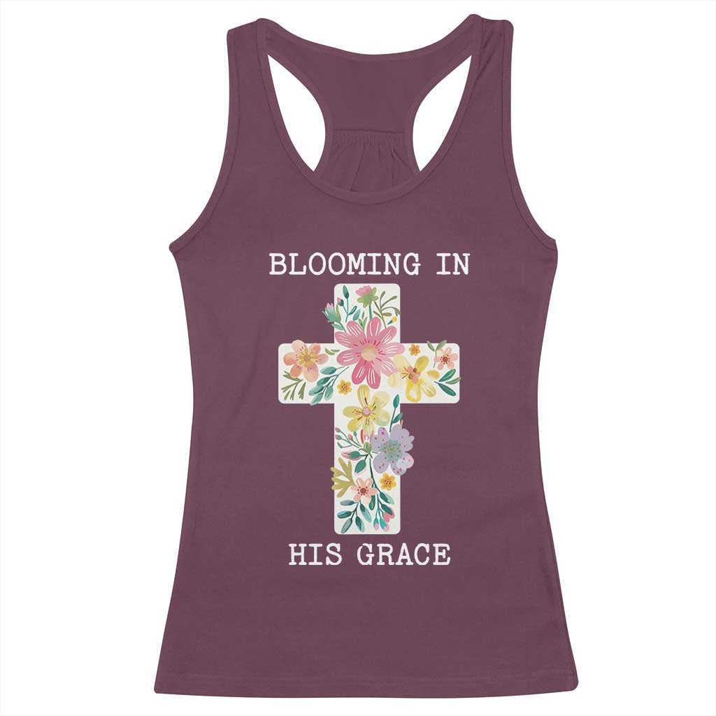 Blooming in His Grace Boho Christian Wildflower Racerback Tank Top Floral Cross Religious TS14 Maroon Print Your Wear