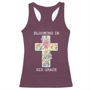 Blooming in His Grace Boho Christian Wildflower Racerback Tank Top Floral Cross Religious TS14 Maroon Print Your Wear
