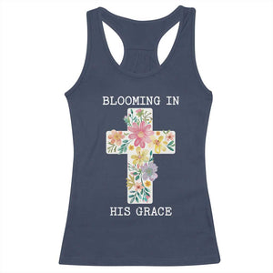 Blooming in His Grace Boho Christian Wildflower Racerback Tank Top Floral Cross Religious TS14 Navy Print Your Wear