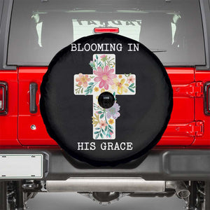 Blooming in His Grace Boho Christian Wildflower Spare Tire Cover Floral Cross Religious TS14 Black Print Your Wear
