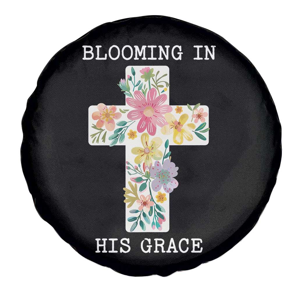 Blooming in His Grace Boho Christian Wildflower Spare Tire Cover Floral Cross Religious TS14 Print Your Wear