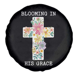 Blooming in His Grace Boho Christian Wildflower Spare Tire Cover Floral Cross Religious TS14 Print Your Wear
