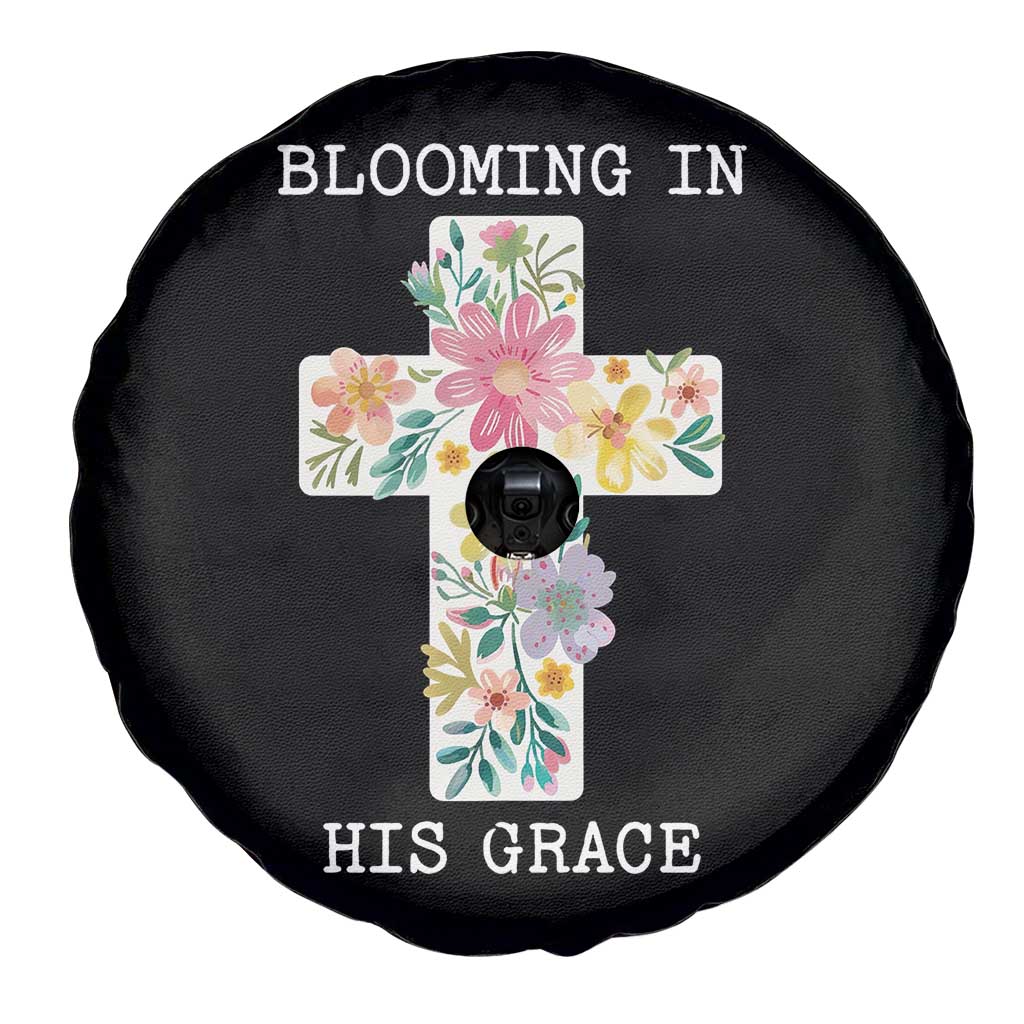 Blooming in His Grace Boho Christian Wildflower Spare Tire Cover Floral Cross Religious TS14 Print Your Wear