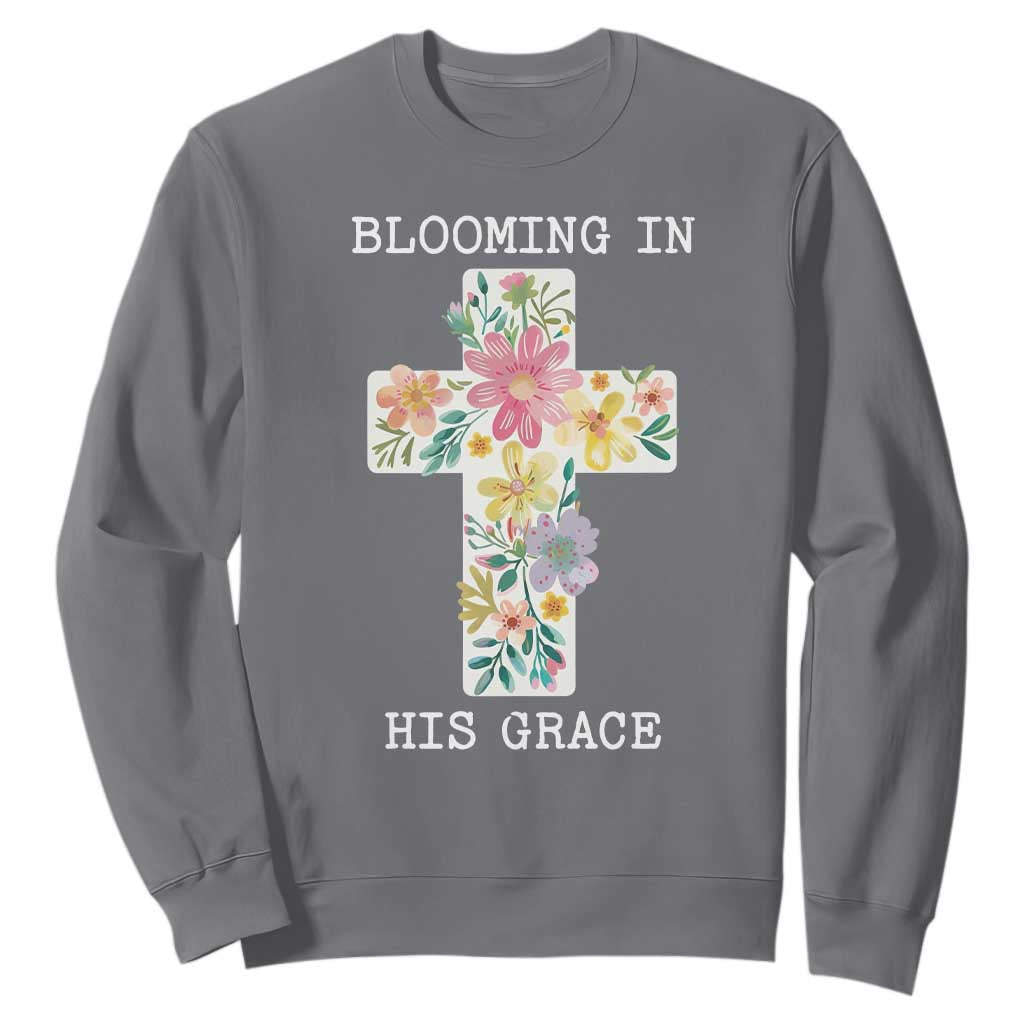Blooming in His Grace Boho Christian Wildflower Sweatshirt Floral Cross Religious TS14 Charcoal Print Your Wear