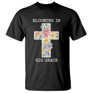 Blooming in His Grace Boho Christian Wildflower T Shirt Floral Cross Religious TS14 Black Print Your Wear