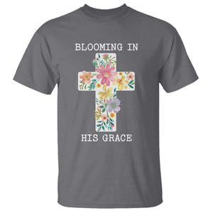Blooming in His Grace Boho Christian Wildflower T Shirt Floral Cross Religious TS14 Charcoal Print Your Wear
