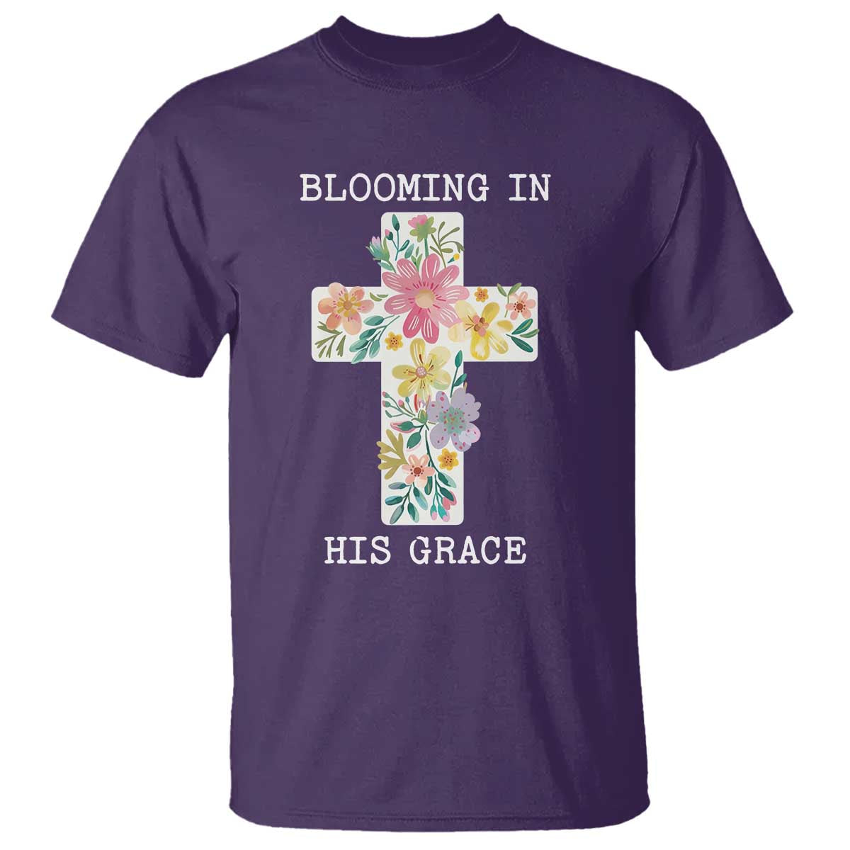 Blooming in His Grace Boho Christian Wildflower T Shirt Floral Cross Religious TS14 Purple Print Your Wear