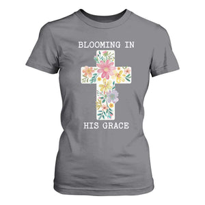 Blooming in His Grace Boho Christian Wildflower T Shirt For Women Floral Cross Religious TS14 Charcoal Print Your Wear