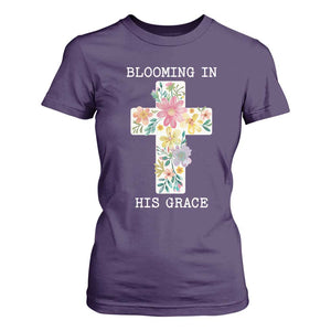 Blooming in His Grace Boho Christian Wildflower T Shirt For Women Floral Cross Religious TS14 Purple Print Your Wear