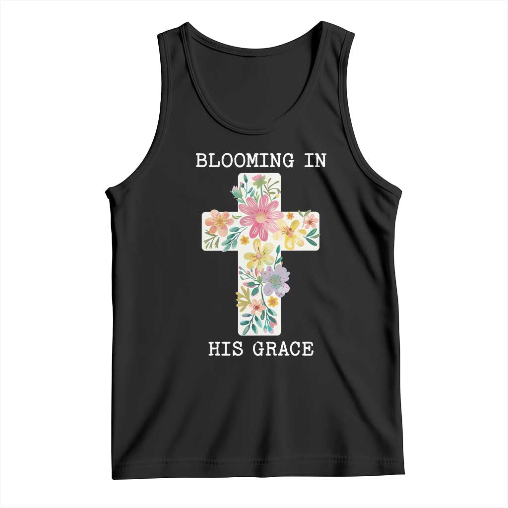 Blooming in His Grace Boho Christian Wildflower Tank Top Floral Cross Religious TS14 Black Print Your Wear