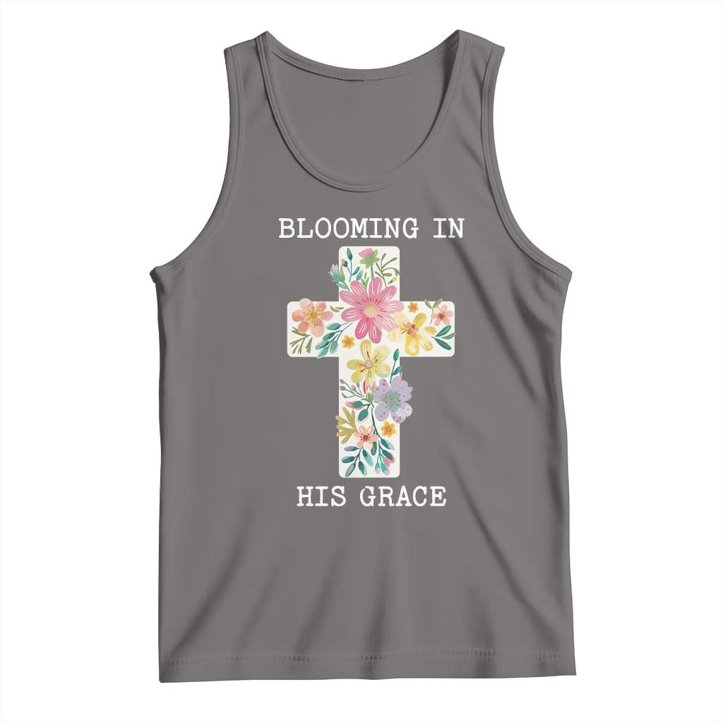 Blooming in His Grace Boho Christian Wildflower Tank Top Floral Cross Religious TS14 Deep Heather Print Your Wear