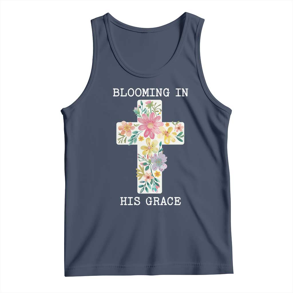 Blooming in His Grace Boho Christian Wildflower Tank Top Floral Cross Religious TS14 Navy Print Your Wear