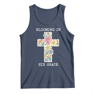 Blooming in His Grace Boho Christian Wildflower Tank Top Floral Cross Religious TS14 Navy Print Your Wear