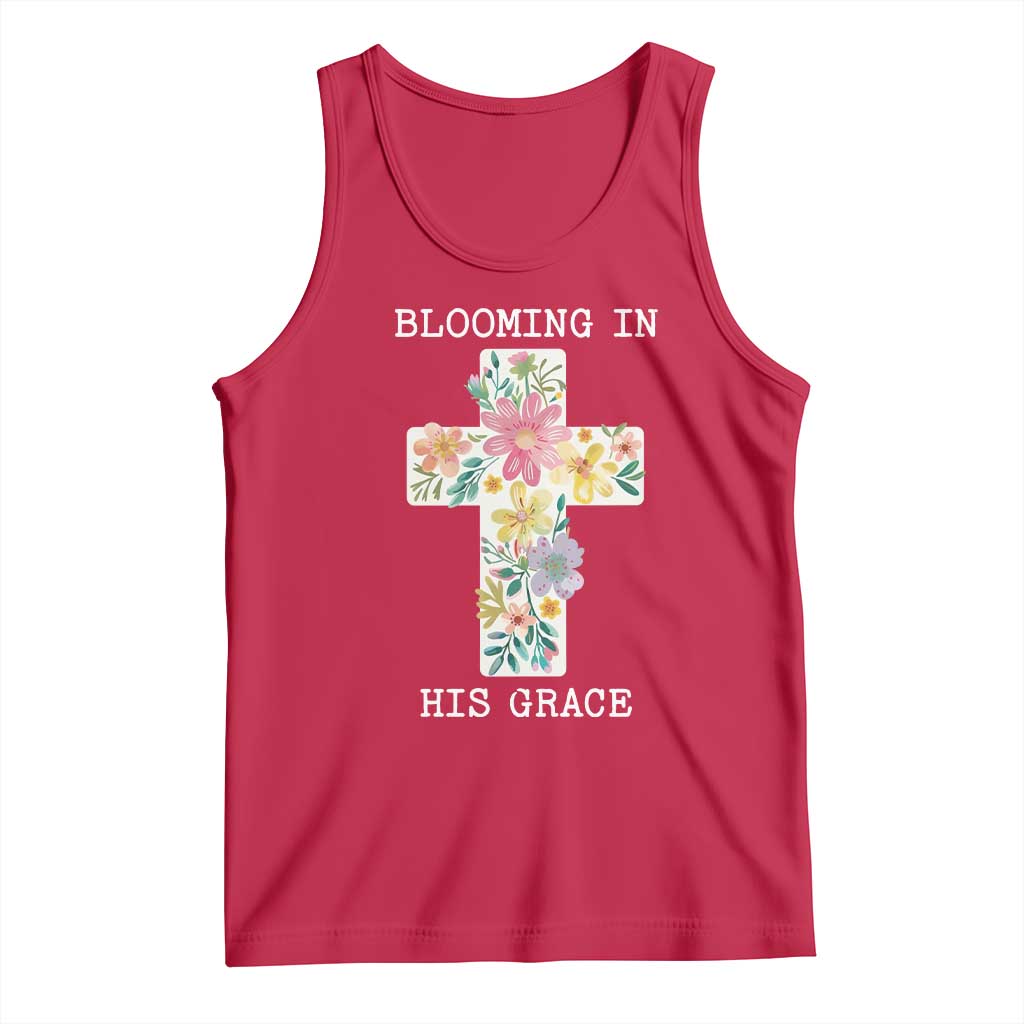 Blooming in His Grace Boho Christian Wildflower Tank Top Floral Cross Religious TS14 Red Print Your Wear