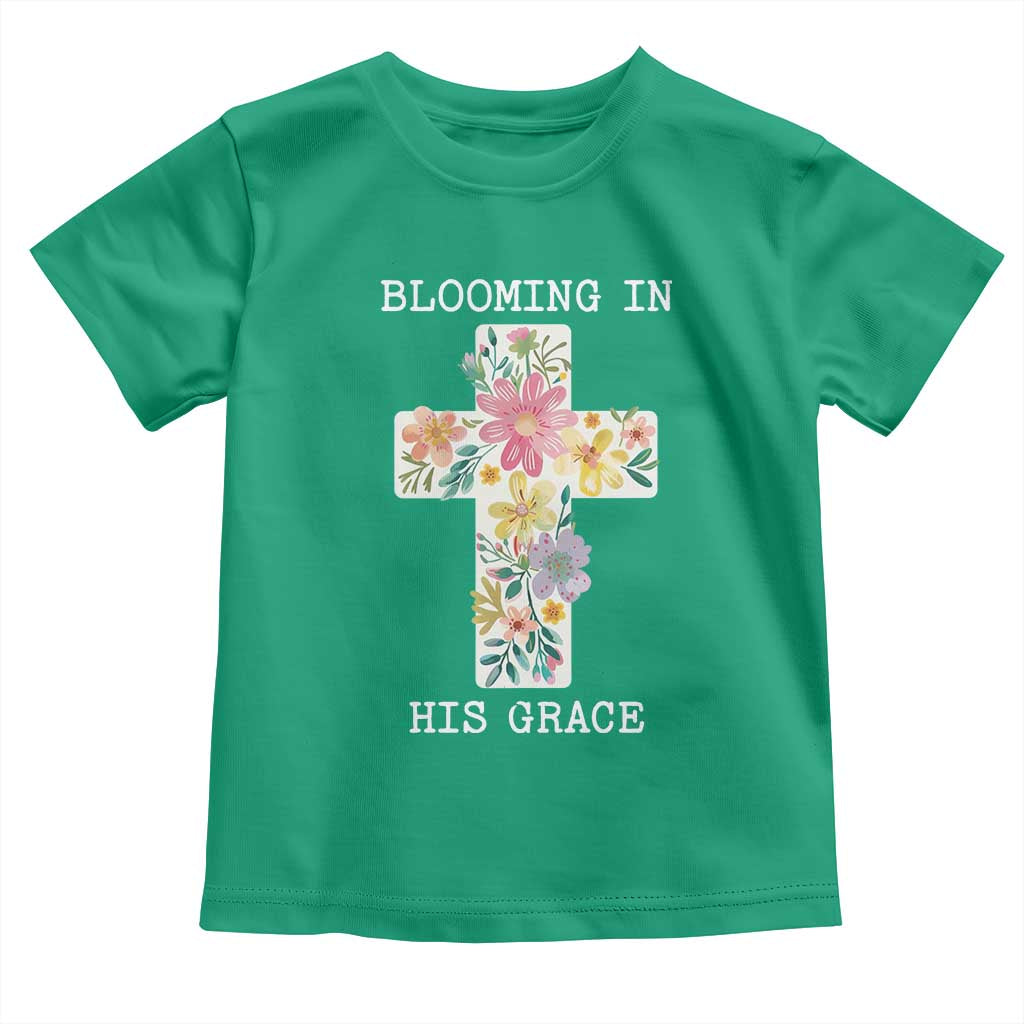 Blooming in His Grace Boho Christian Wildflower Toddler T Shirt Floral Cross Religious TS14 Irish Green Print Your Wear