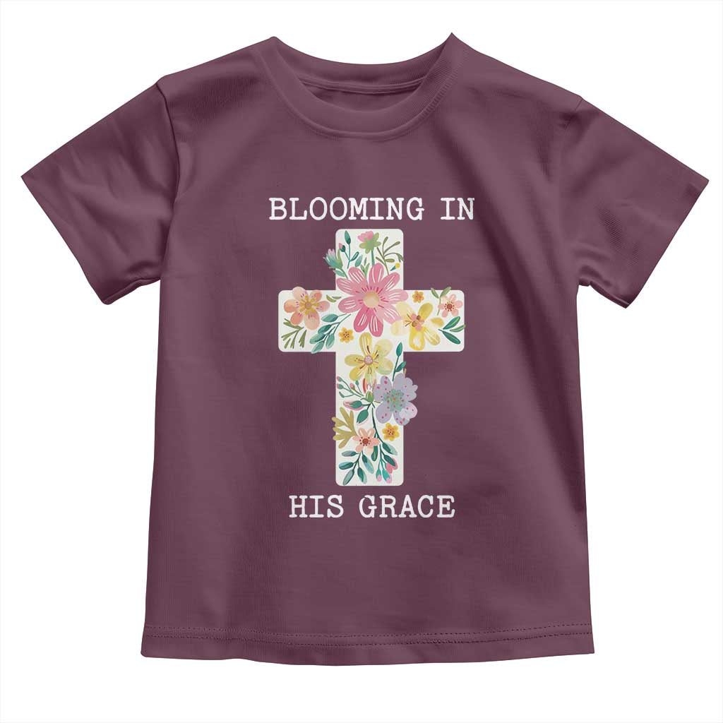 Blooming in His Grace Boho Christian Wildflower Toddler T Shirt Floral Cross Religious TS14 Maroon Print Your Wear