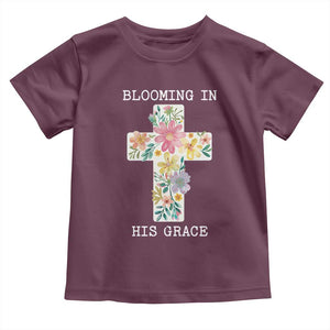 Blooming in His Grace Boho Christian Wildflower Toddler T Shirt Floral Cross Religious TS14 Maroon Print Your Wear