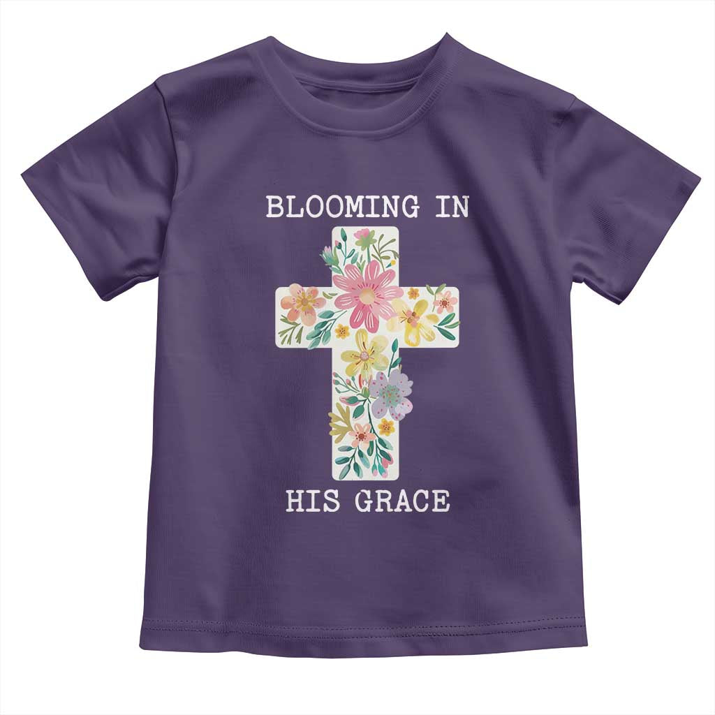 Blooming in His Grace Boho Christian Wildflower Toddler T Shirt Floral Cross Religious TS14 Purple Print Your Wear