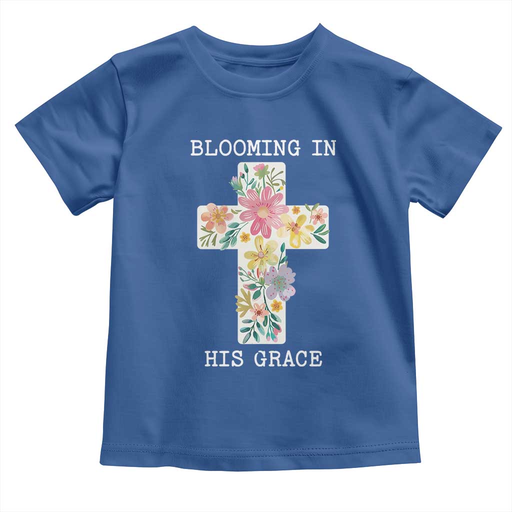Blooming in His Grace Boho Christian Wildflower Toddler T Shirt Floral Cross Religious TS14 Royal Blue Print Your Wear