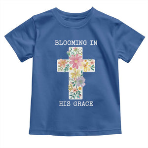 Blooming in His Grace Boho Christian Wildflower Toddler T Shirt Floral Cross Religious TS14 Royal Blue Print Your Wear