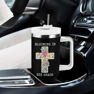 Blooming in His Grace Boho Christian Wildflower Tumbler With Handle Floral Cross Religious TS14 Print Your Wear