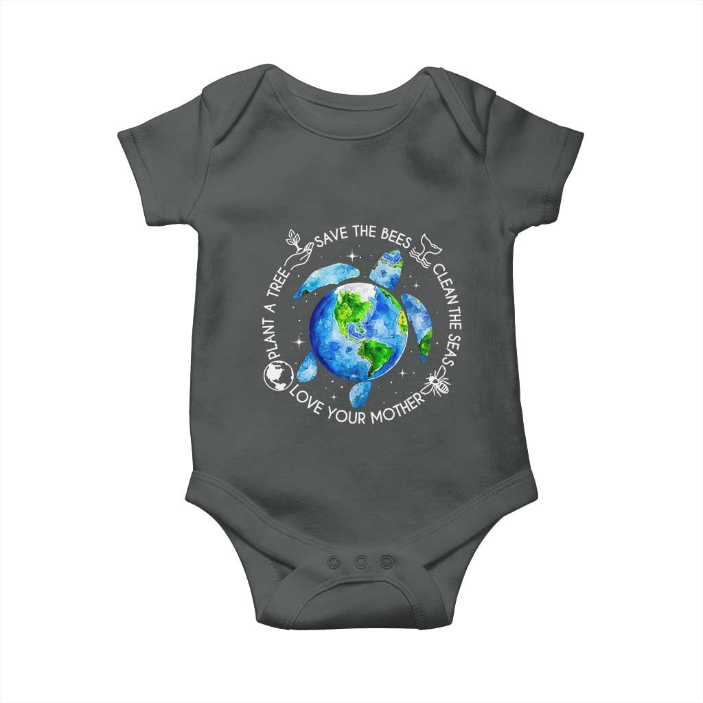 Earth Day Sea Turtle Baby Onesie Save Bees Plant Trees Clean Seas Environmentalist TS14 Dark Heather Print Your Wear