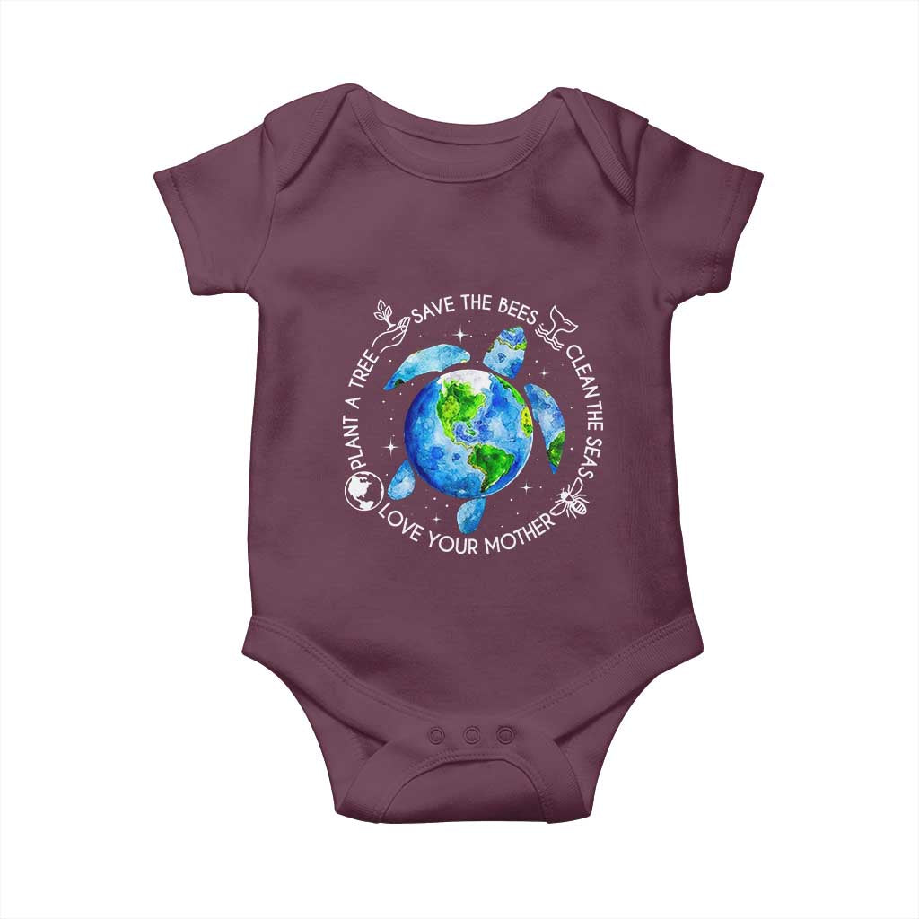 Earth Day Sea Turtle Baby Onesie Save Bees Plant Trees Clean Seas Environmentalist TS14 Maroon Print Your Wear